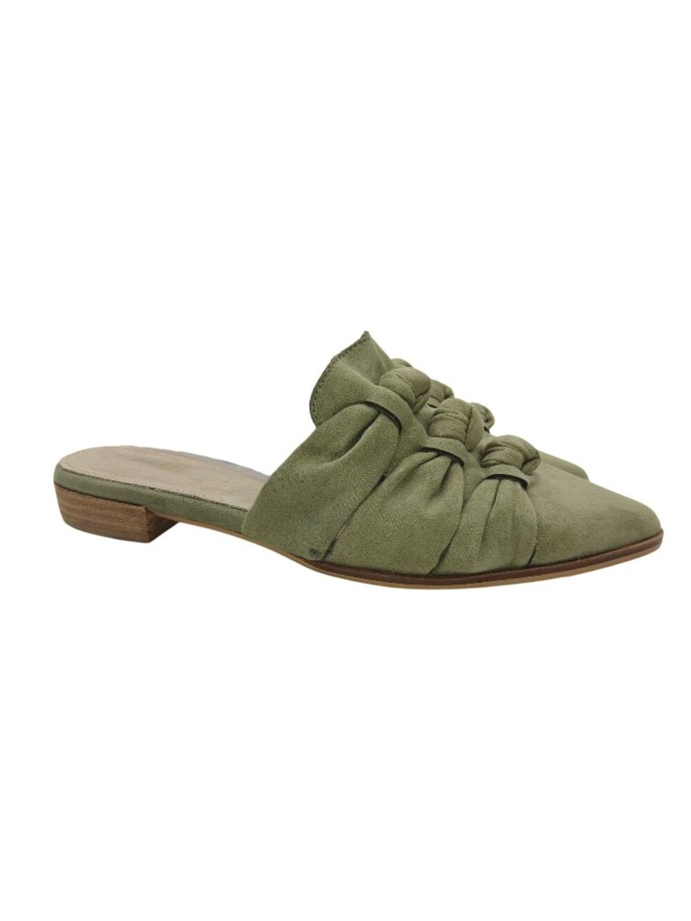Mi.iM Jenelle Olive Green Faux Suede Knotted Mule Flat Size 8.5 Knot Point Shoes